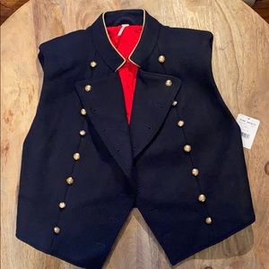 Free People Navy Military Wool Vest